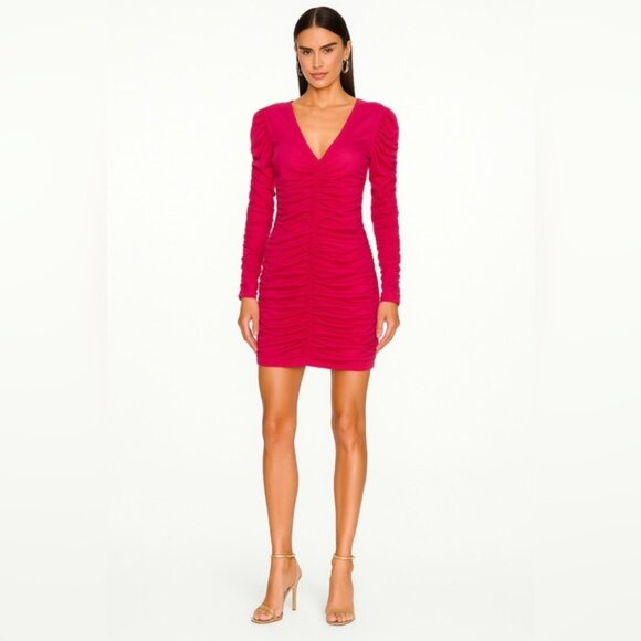 INTERMIX Fuchsia Ruched Midi Dress - Picture 1 of 5
